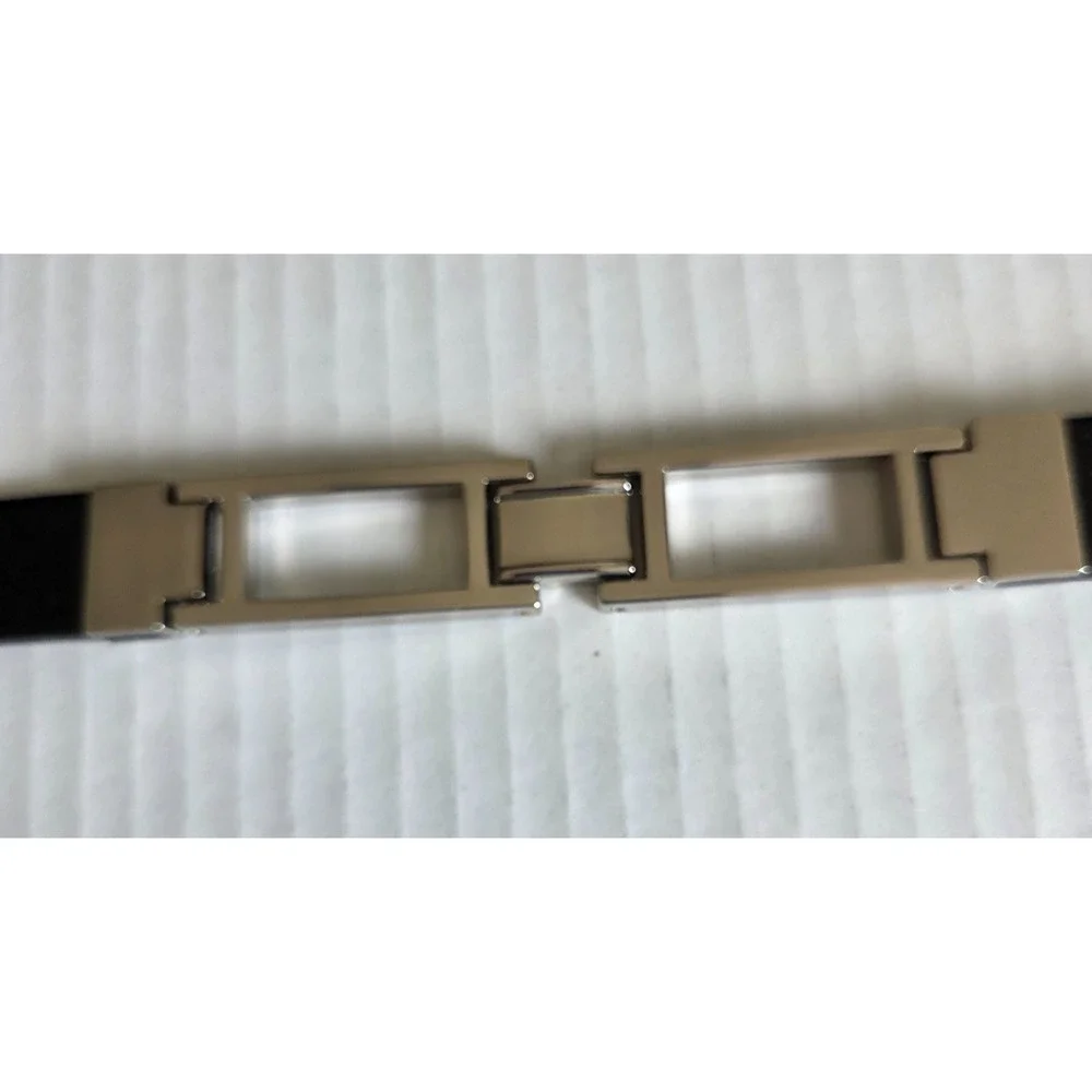 Ellen Tracy Womens Belt Genuine Leather Black Silver Tone Brackets Buckle  XL